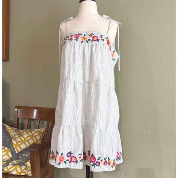 Savanna Jane Dresses & Skirts - NWT size L Savanna Jane Womens Striped Sundress Embroidered Floral Boho Sleevele